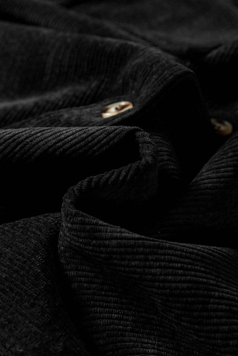 Black Corduroy Flap Pocket Button Up Shacket - Love Salve